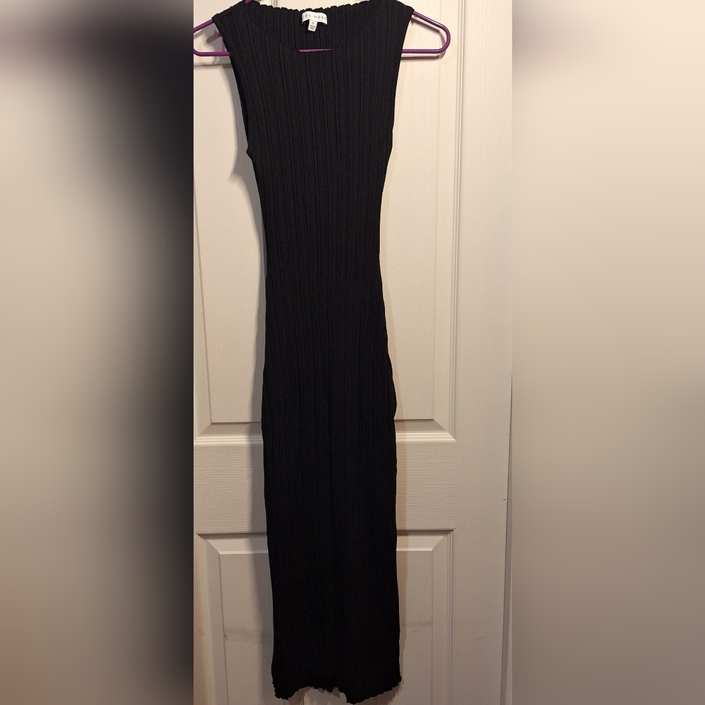 Moiu Muse Black Ribbed Maxi Dress Size Small